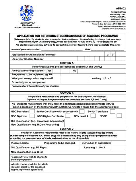 university of zululand application forms for 2014