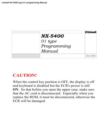 Full Download Uniwell Nx 5400 Type 01 Programming Manual 