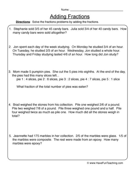 Unlike Fractions Addition Word Problems Adding Fractions Word Fractions Words - Fractions Words