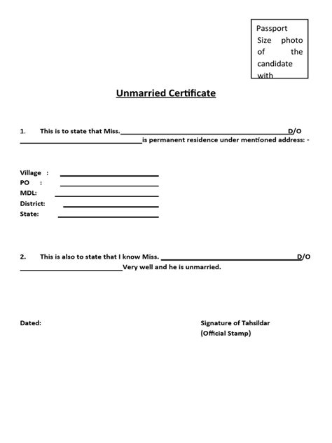 Unmarried Certificate Format Pdf
