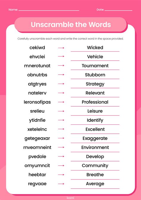 Unscramble Groups Of Words Grammar Worksheet For Classes Grade Nine Word Unscramble Worksheet - Grade Nine Word Unscramble Worksheet