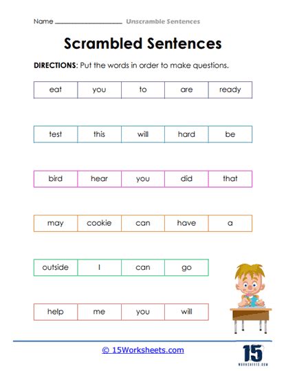 Unscramble Sentences Worksheets 15 Worksheets Com Kindergarten Unscramble Sentences Worksheet - Kindergarten Unscramble Sentences Worksheet