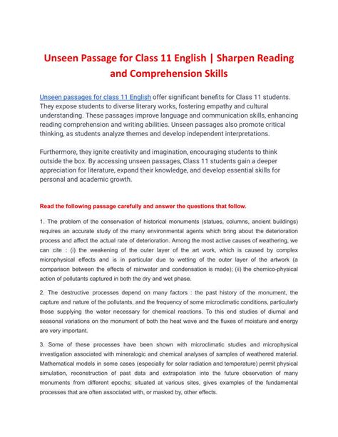 Unseen Passage Class 11