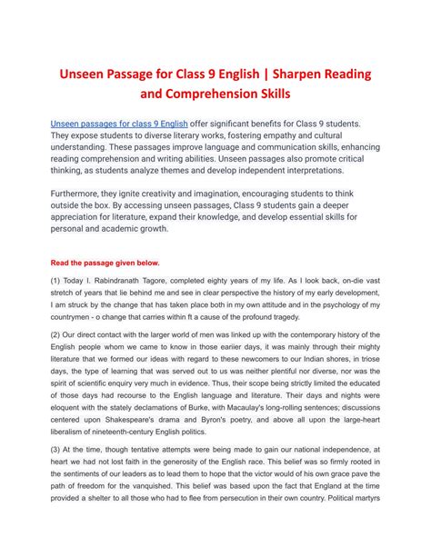 Unseen Passage Class 9th