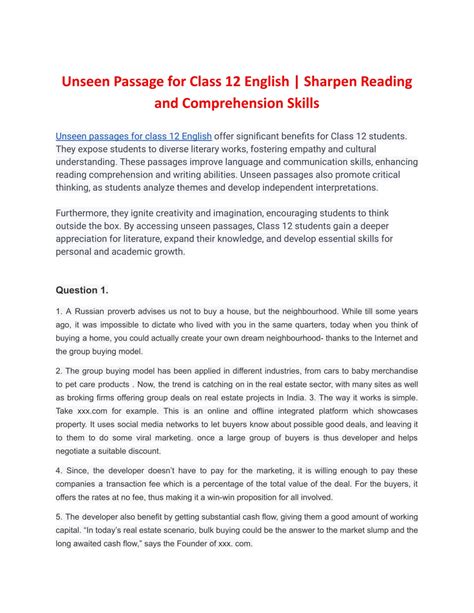 Unseen Passage For Class 12 With Answers Pdf 2023