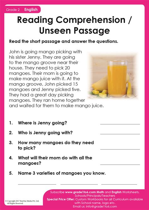 Unseen Passage For Class 2