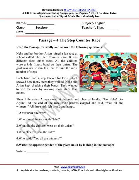 Unseen Passage For Class 3 In English