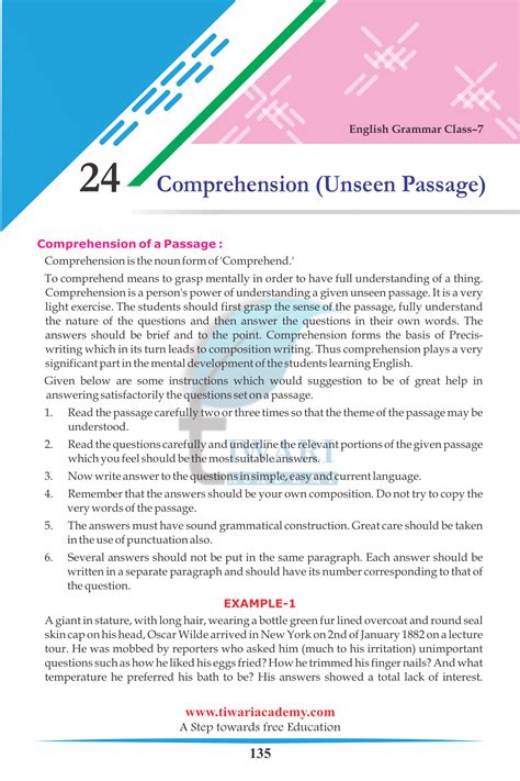 Unseen Passage For Class 7 In English Cbse Reading Comprehension Grade 7 - Reading Comprehension Grade 7