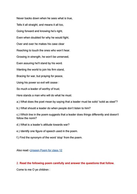 Unseen Poem For Class 3 In English Questions Poem Comprehension With Questions And Answers - Poem Comprehension With Questions And Answers