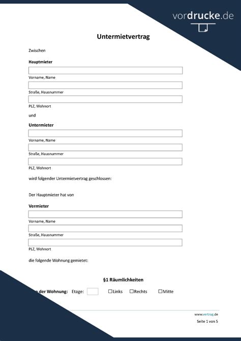 Untermietvertrag Vorlage Pdf