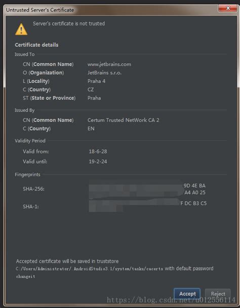 untrusted server certificate android studio