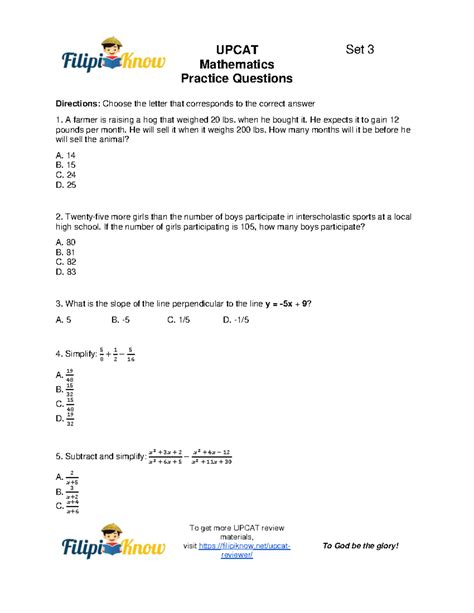 Upcat Sample Test Questions