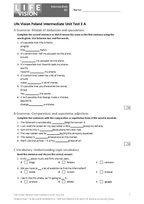 upper intermediate unit test 3 keys
