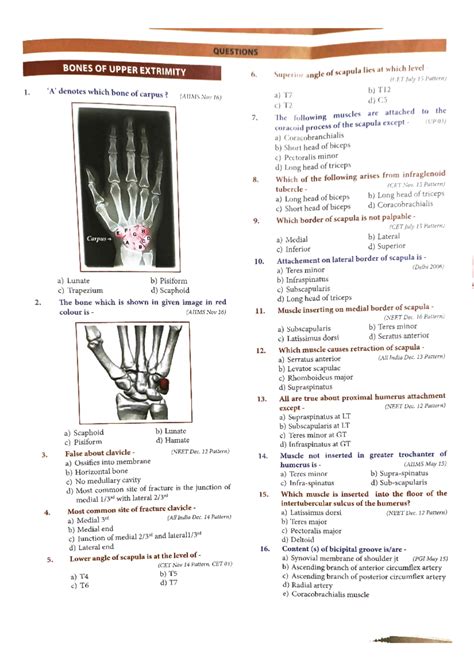 Upper Limb Anatomy Mcqs With Answers