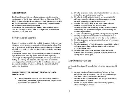 upper primary science syllabus