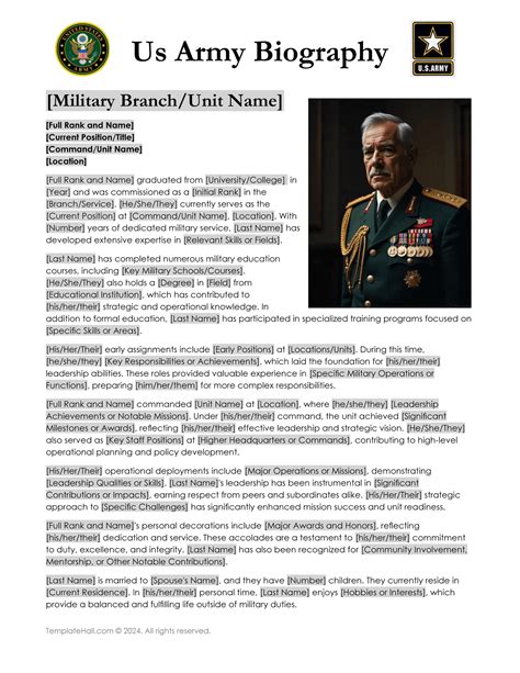 us army biographical sketch example student