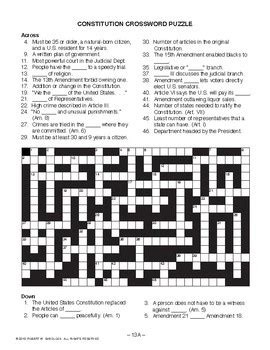 Us Constitution Crossword Puzzle Intermediate 1