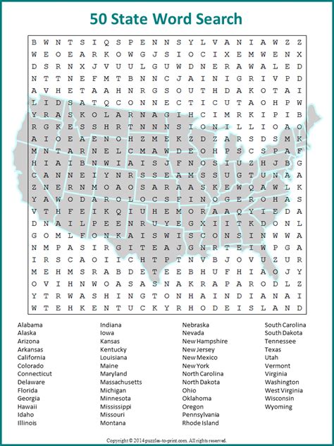 Us States Word Search Puzzle The Word Finder 50 State Word Search Printable - 50 State Word Search Printable