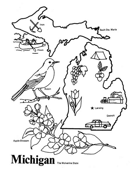 Usa Printables State Of Michigan Coloring Pages Michigan Michigan State Coloring Page - Michigan State Coloring Page