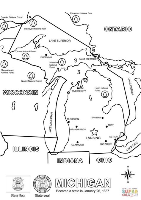 Usa States State Of Michigan Coloring Pages Michigan State Coloring Page - Michigan State Coloring Page