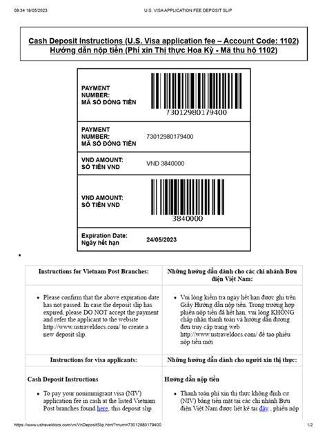 usa visa deposit slip
