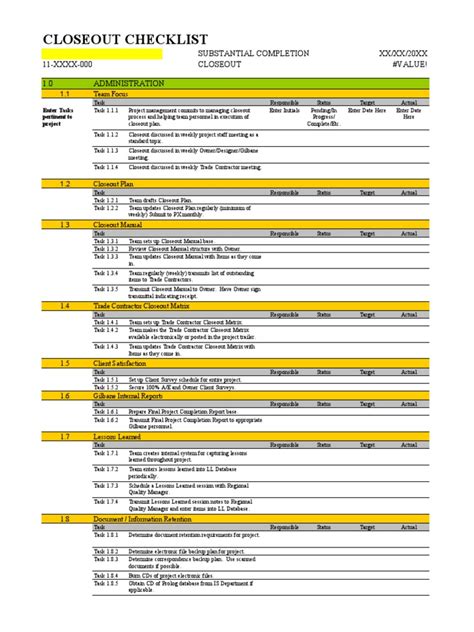 usace closeout checklist