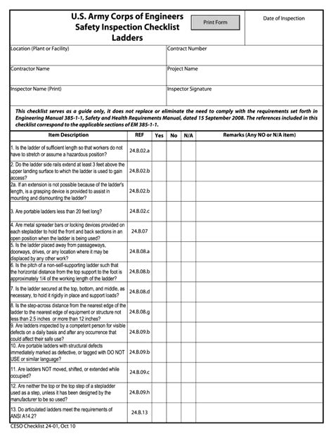 usace construction checklist