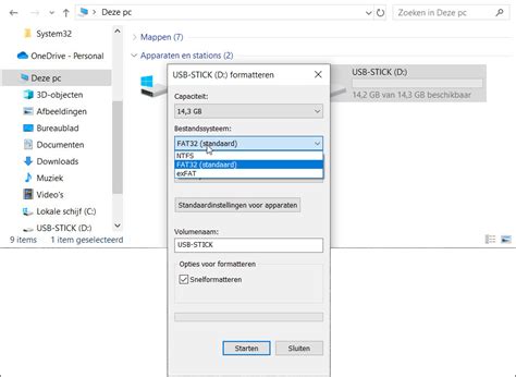 usb stick formatteren