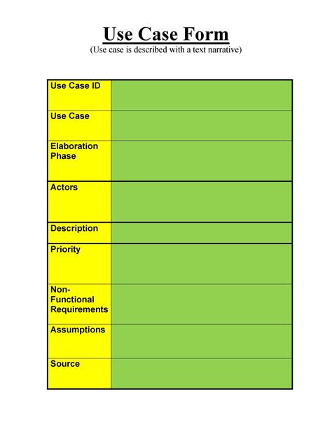 Use Case Template Examples Excel