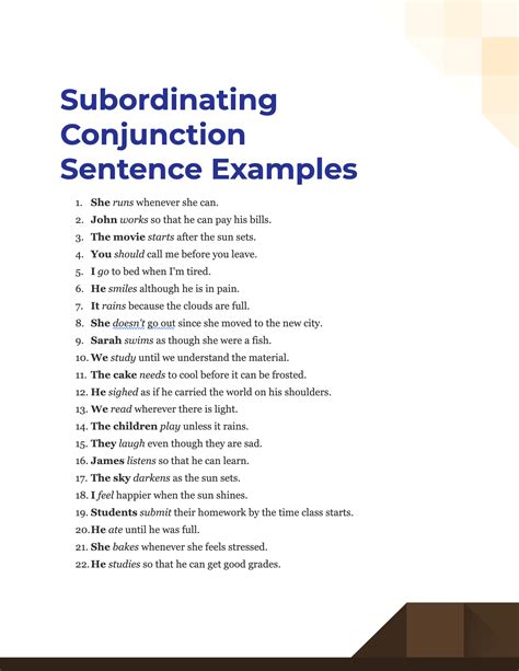 use of subordinating conjunctions in sentences