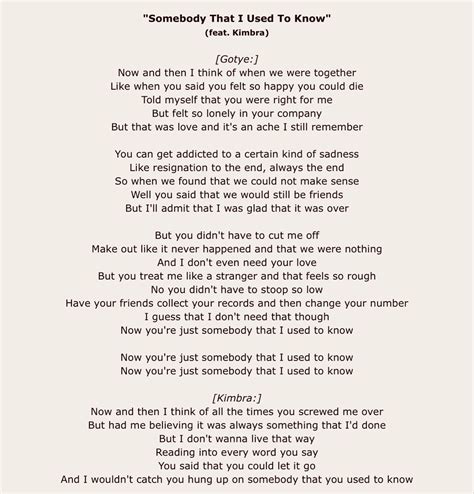 Used To Know Lyrics