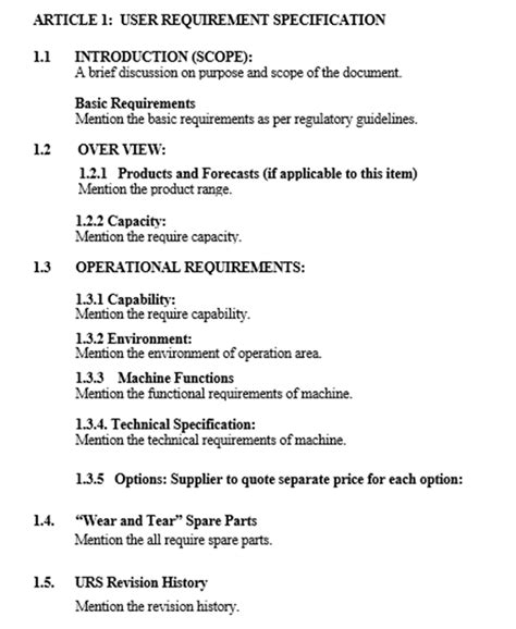 User Required Specification