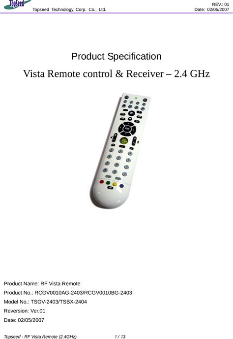 Read Online User Guide Tsgv Ir07 Remote 
