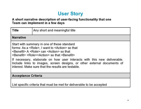 Read Online User Stories Document Template 