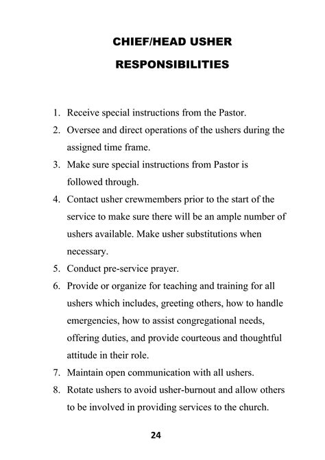 Usher Responsibilities Revised July 15 2009