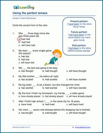Using Pefect Tenses Worksheets K5 Learning Perfect Tense Worksheet - Perfect Tense Worksheet