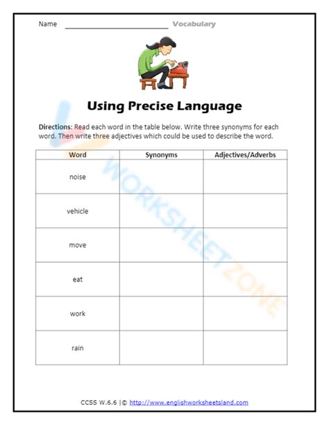 Using Precise Language Worksheets Using Precise Language Worksheet - Using Precise Language Worksheet