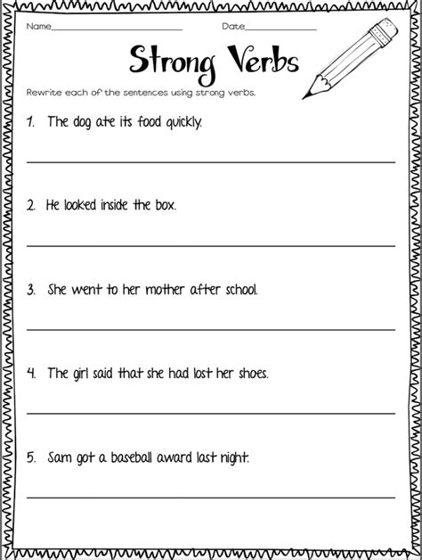 Using Strong Verbs Worksheet   Powerful Verbs Worksheets Primary Resources Teacher Made Twinkl - Using Strong Verbs Worksheet