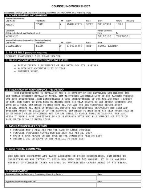 Usmc Counseling Sheet