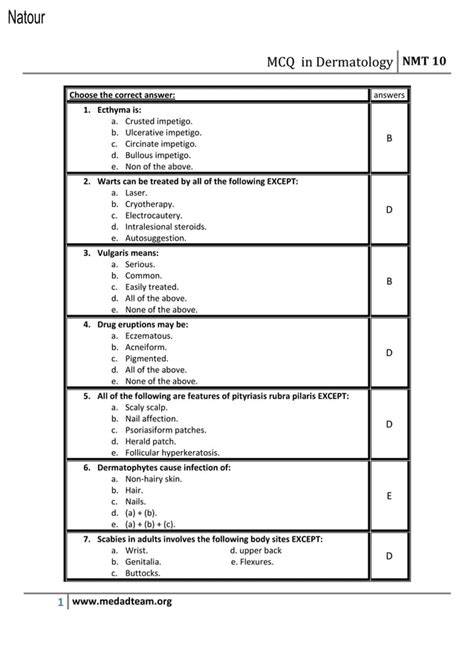 usmle dermatology mcq