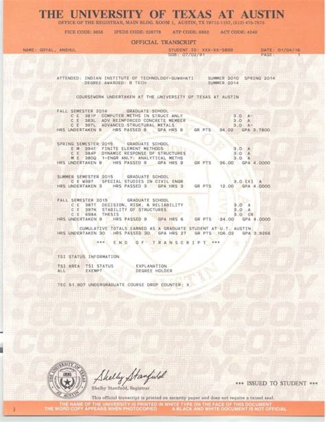 Ut Unofficial Transcript