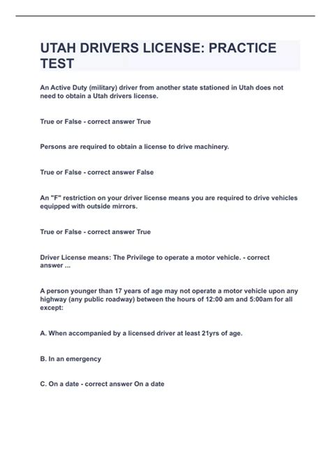 utah drivers permit practice test