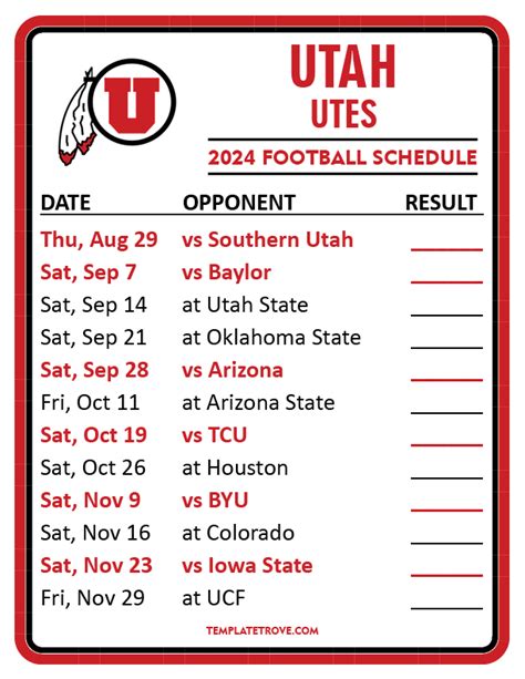 utah schedule