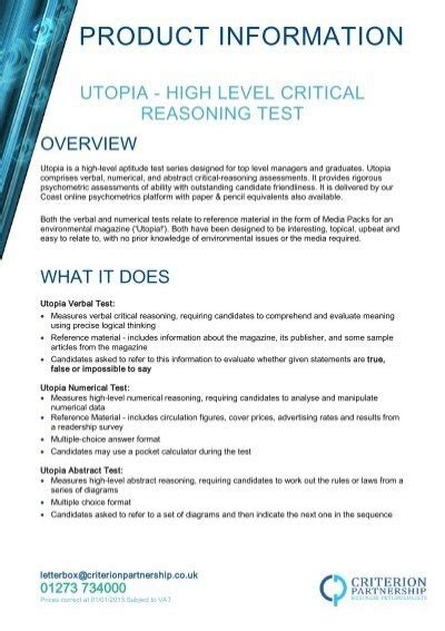 Utopia Numerical Critical Reasoning Test