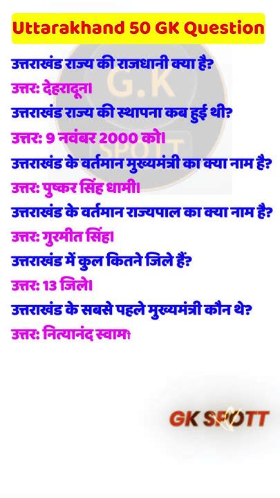 Uttarakhand Gk Question Answer In English