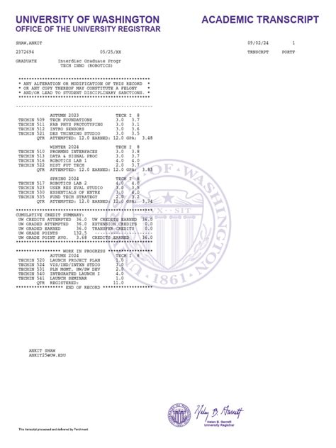 Uw Tacoma Official Transcript