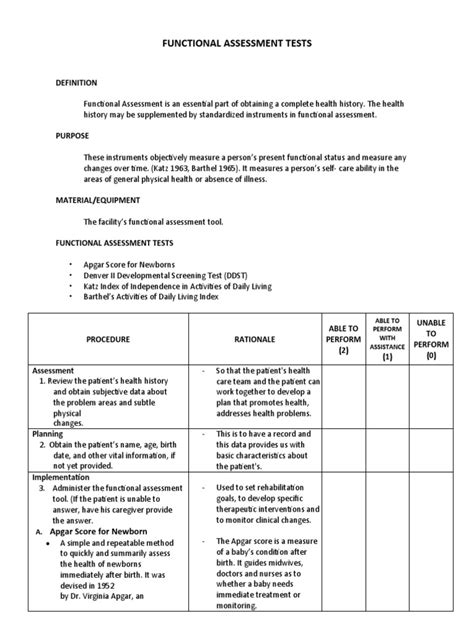 v functional assessment