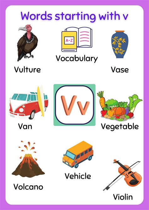 V Words For Kids Preschool Amp Kindergarten Vocabulary Kindergarten Words That Start With V - Kindergarten Words That Start With V