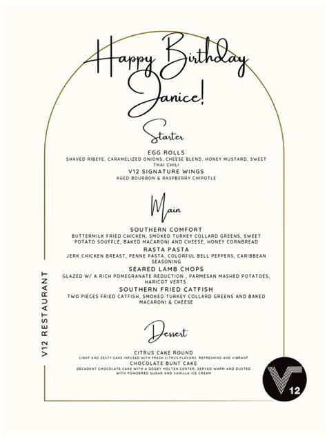 V12 Restaurant Menu