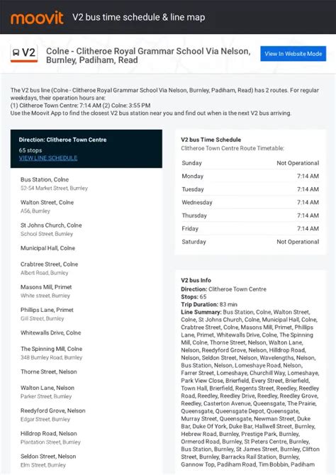 V2 Bus Timetable